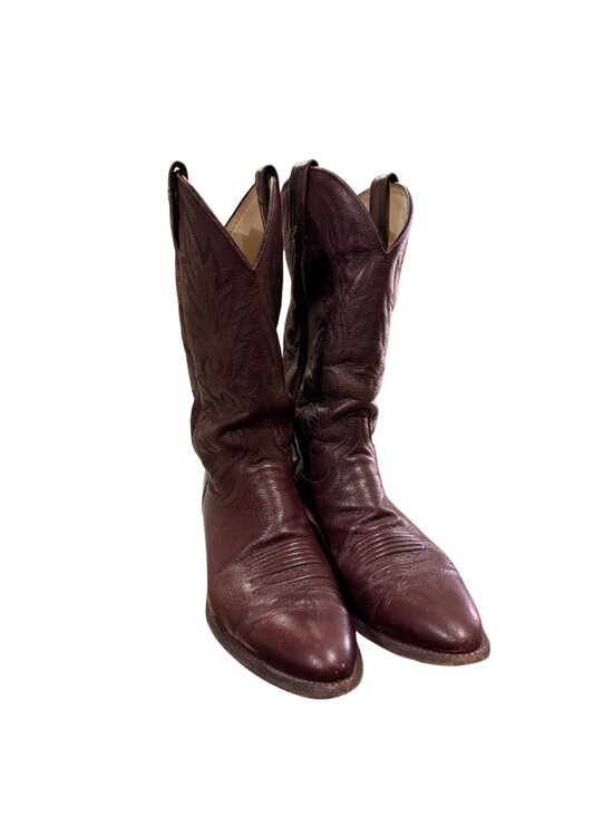 Vintage Dan Post Black Cherry Leather Cowboy Boots Sz 9 D Men’s Western Made USA main image 11